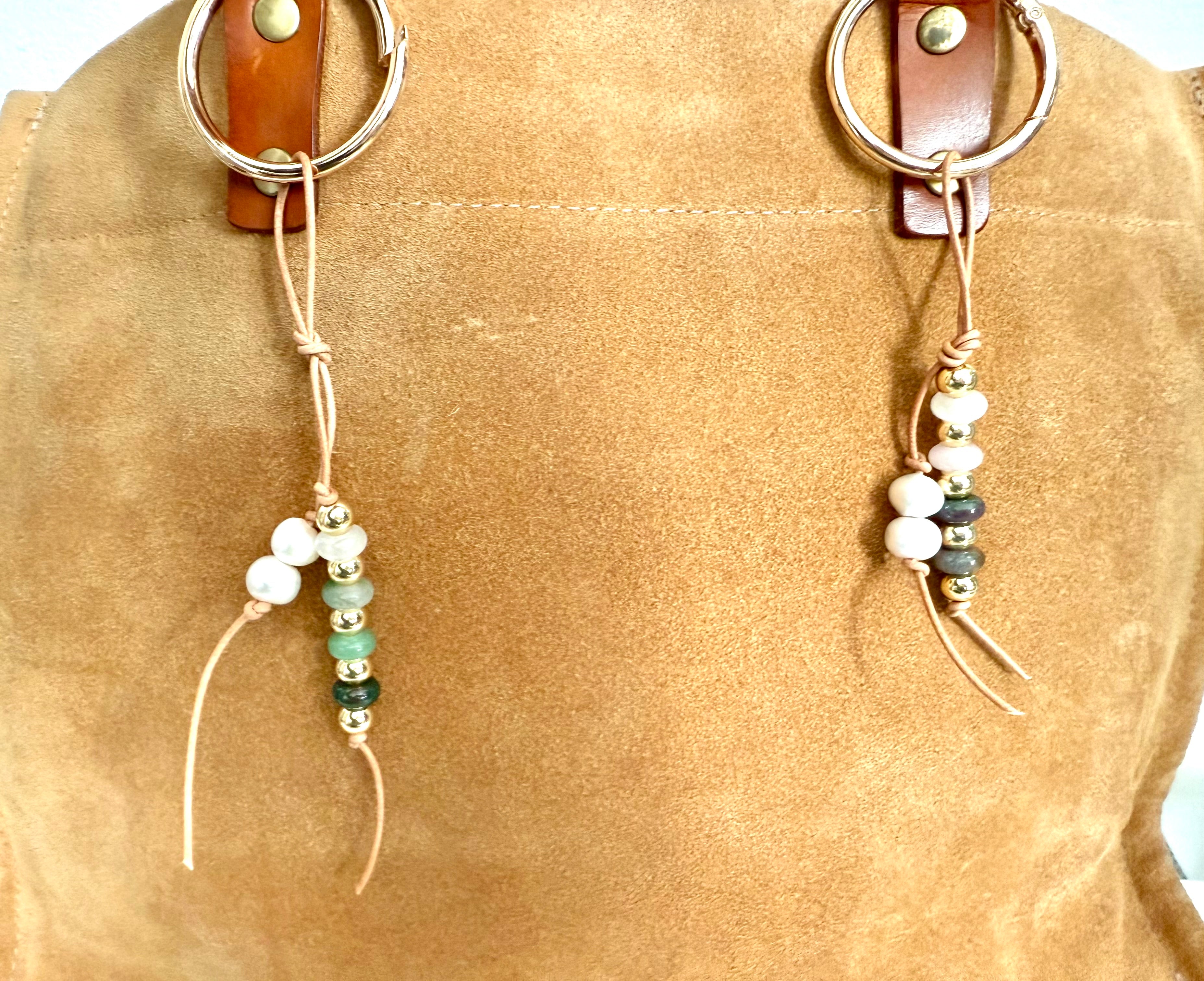 The BESTIE - SET of TWO Colorful Stone Double Strand Bag Charm Key Chain Accessory