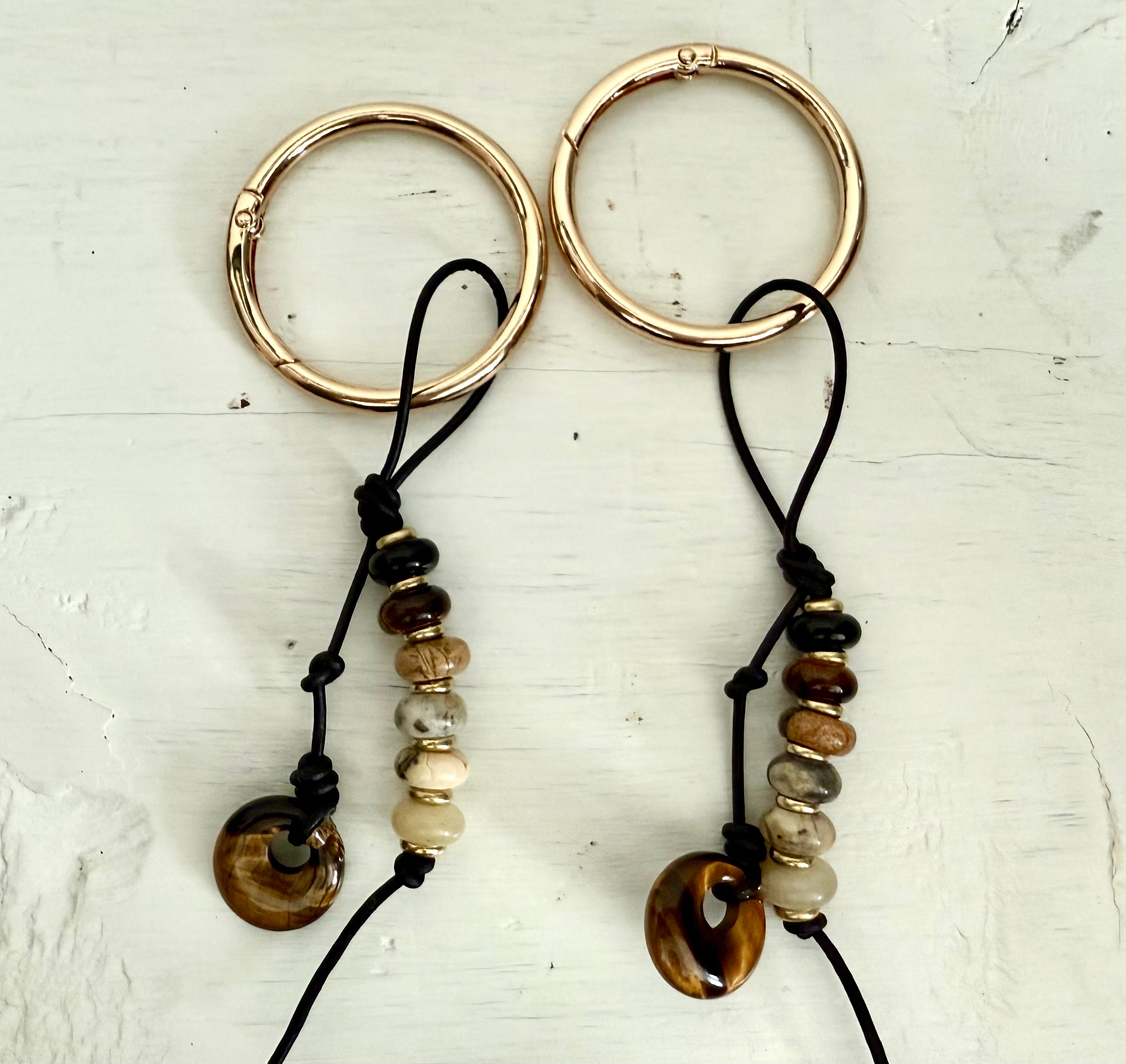 The BESTIE - SET of TWO Colorful Stone Double Strand Bag Charm Key Chain Accessory