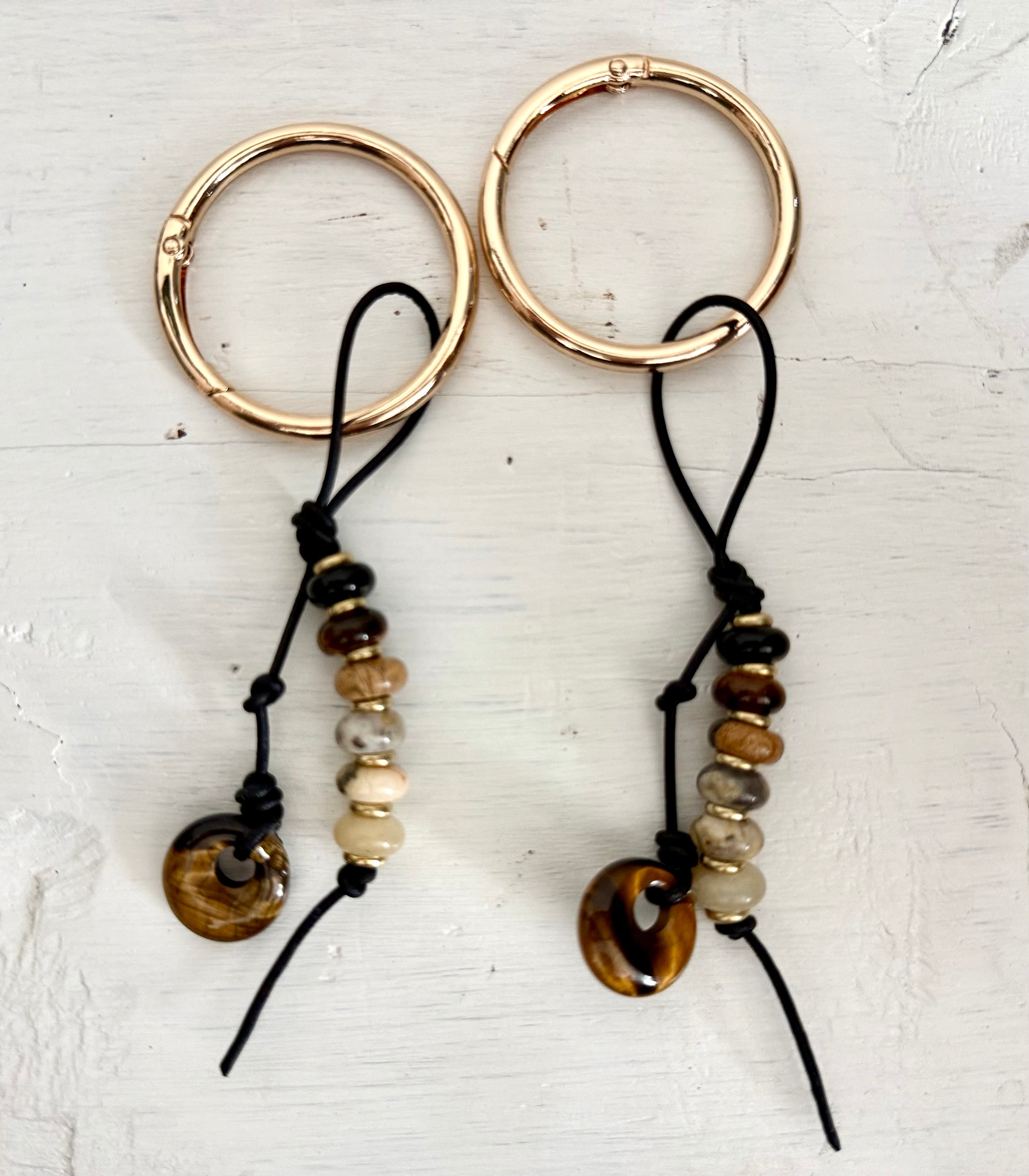 The BESTIE - SET of TWO Colorful Stone Double Strand Bag Charm Key Chain Accessory