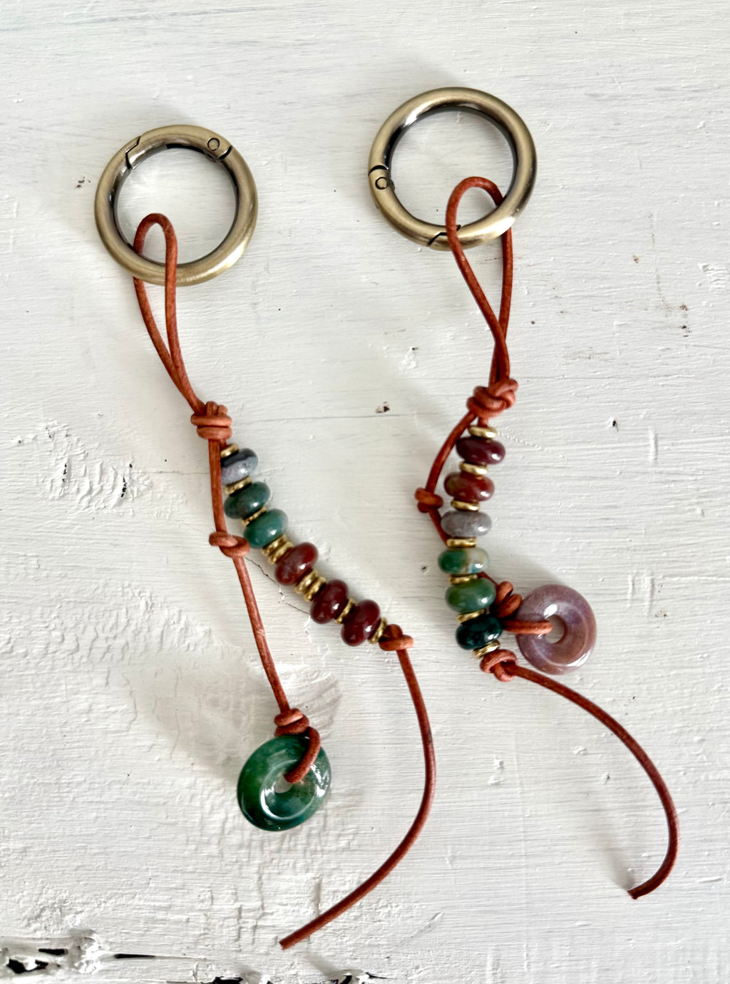 The BESTIE - SET of TWO Colorful Stone Double Strand Bag Charm Key Chain Accessory