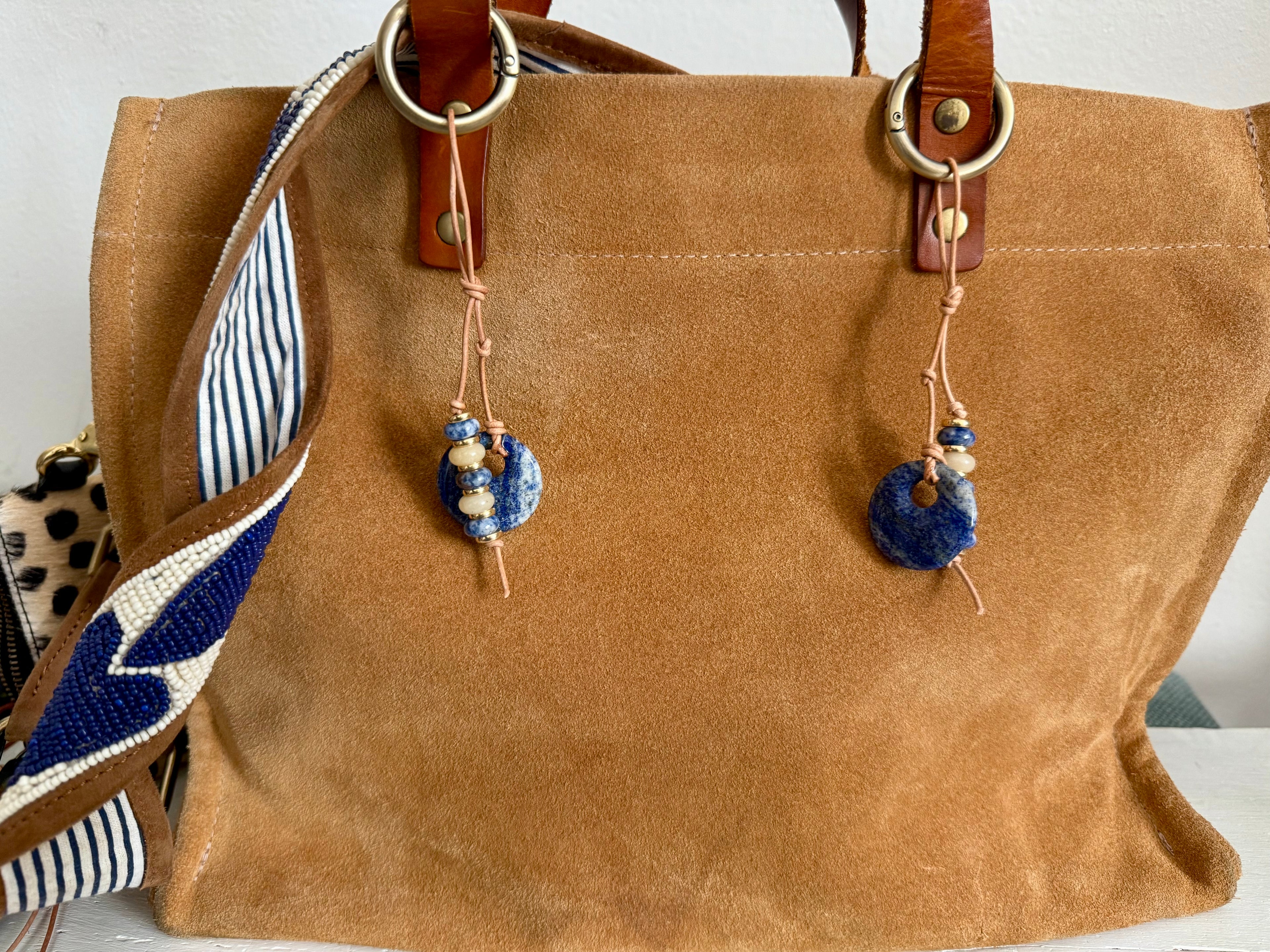 The BESTIE - SET of TWO Colorful Stone Double Strand Bag Charm Key Chain Accessory