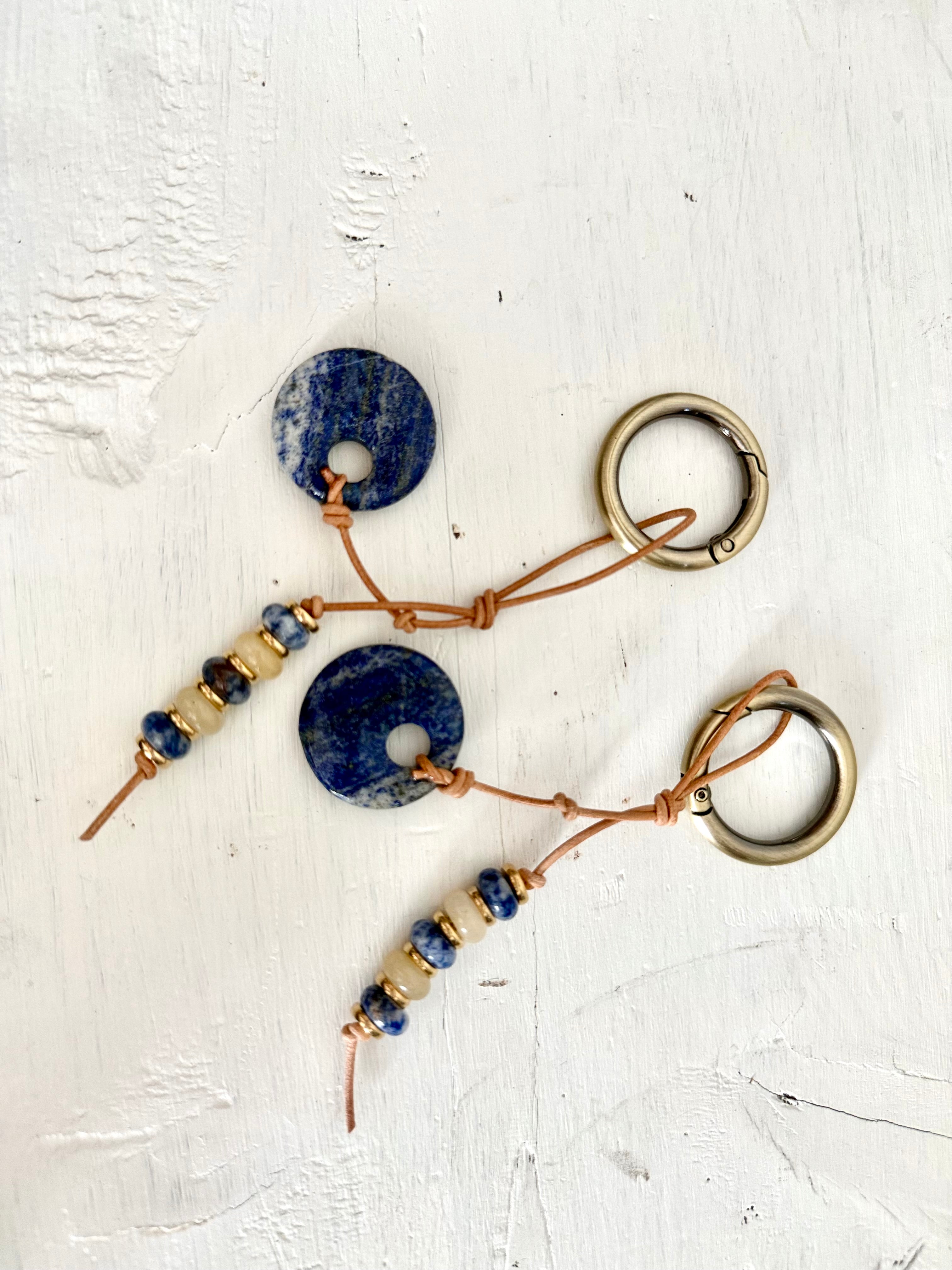 The BESTIE - SET of TWO Colorful Stone Double Strand Bag Charm Key Chain Accessory