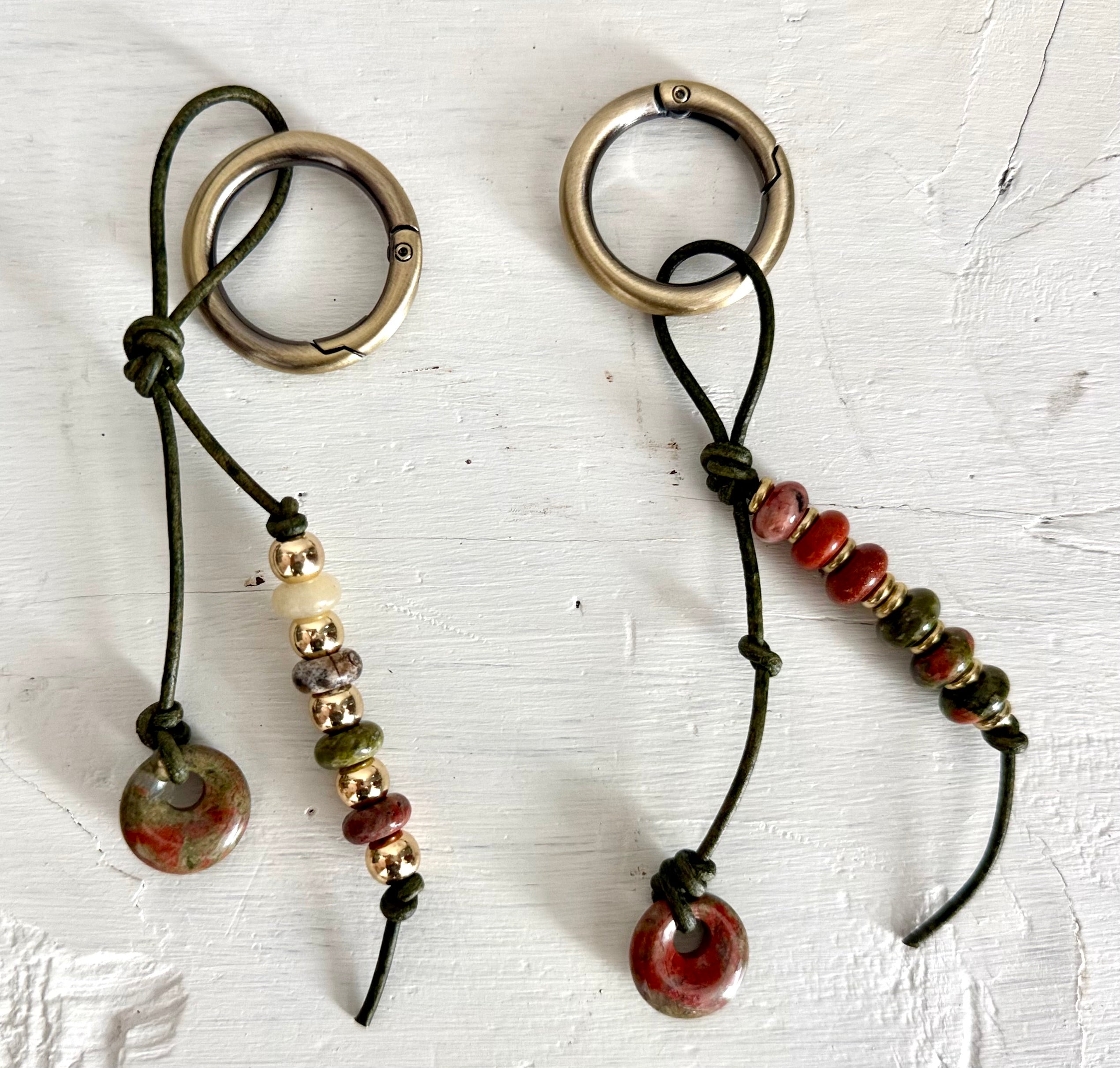 The BESTIE - SET of TWO Colorful Stone Double Strand Bag Charm Key Chain Accessory