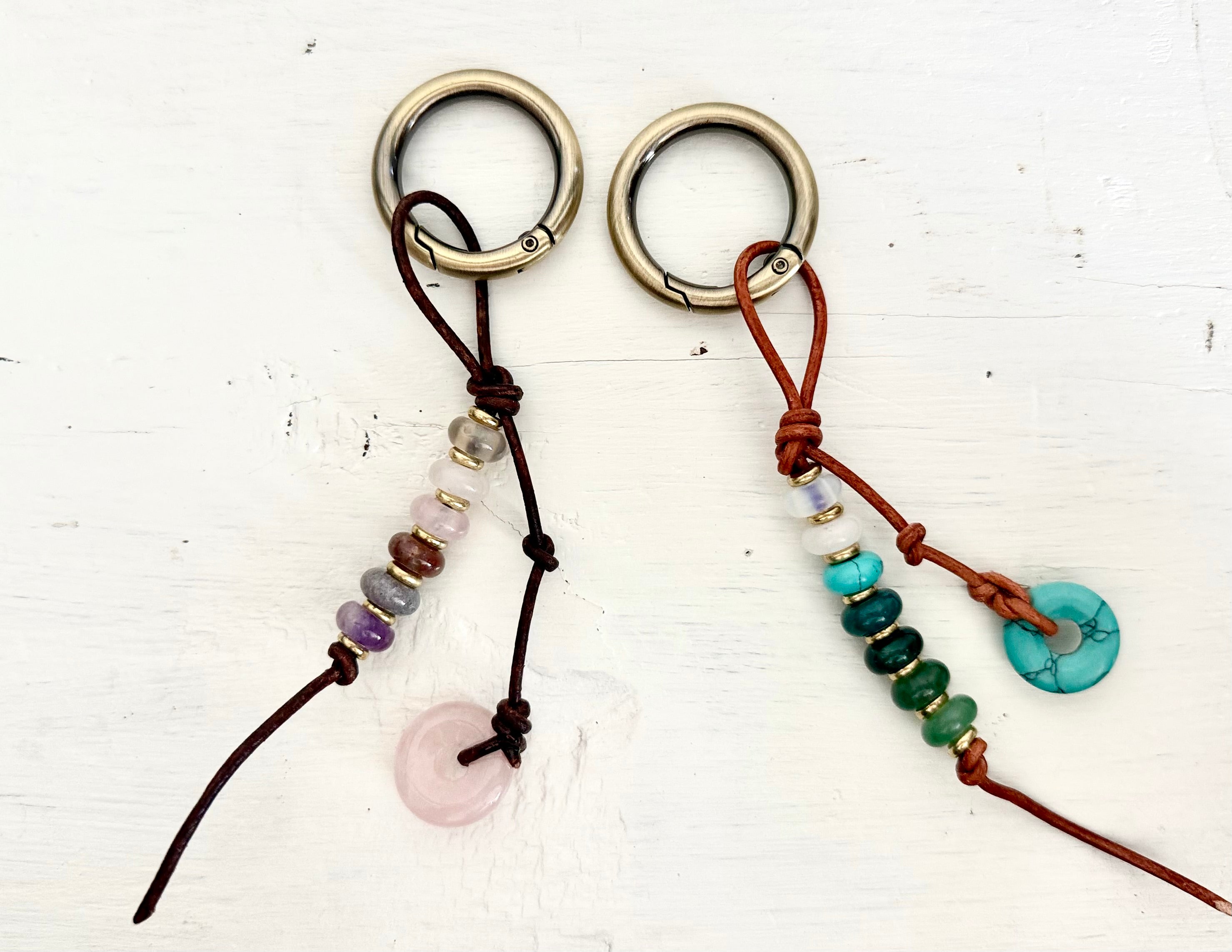 The BESTIE - SET of TWO Colorful Stone Double Strand Bag Charm Key Chain Accessory