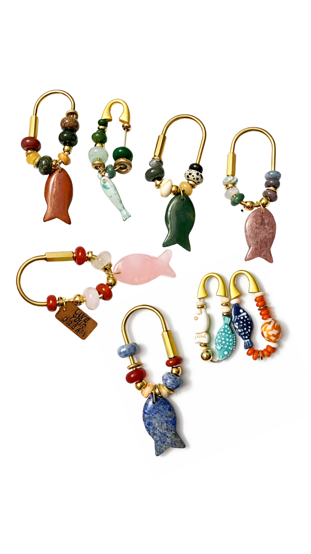 The Fishies Charm - Clasp Style bag charm semiprecious stone fish