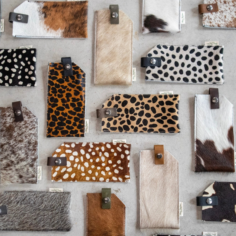 Snap Closure Glass Case Sunnies Cowhide Hair Leather  accessory