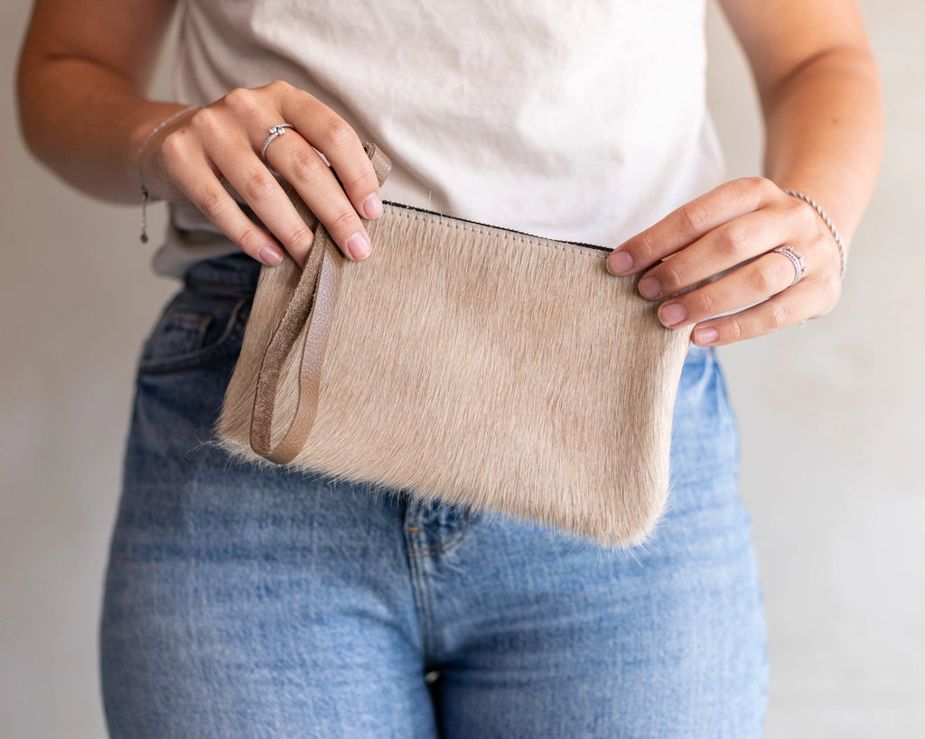 Clutch Wristlet Cowhide Hair Leather bag purse