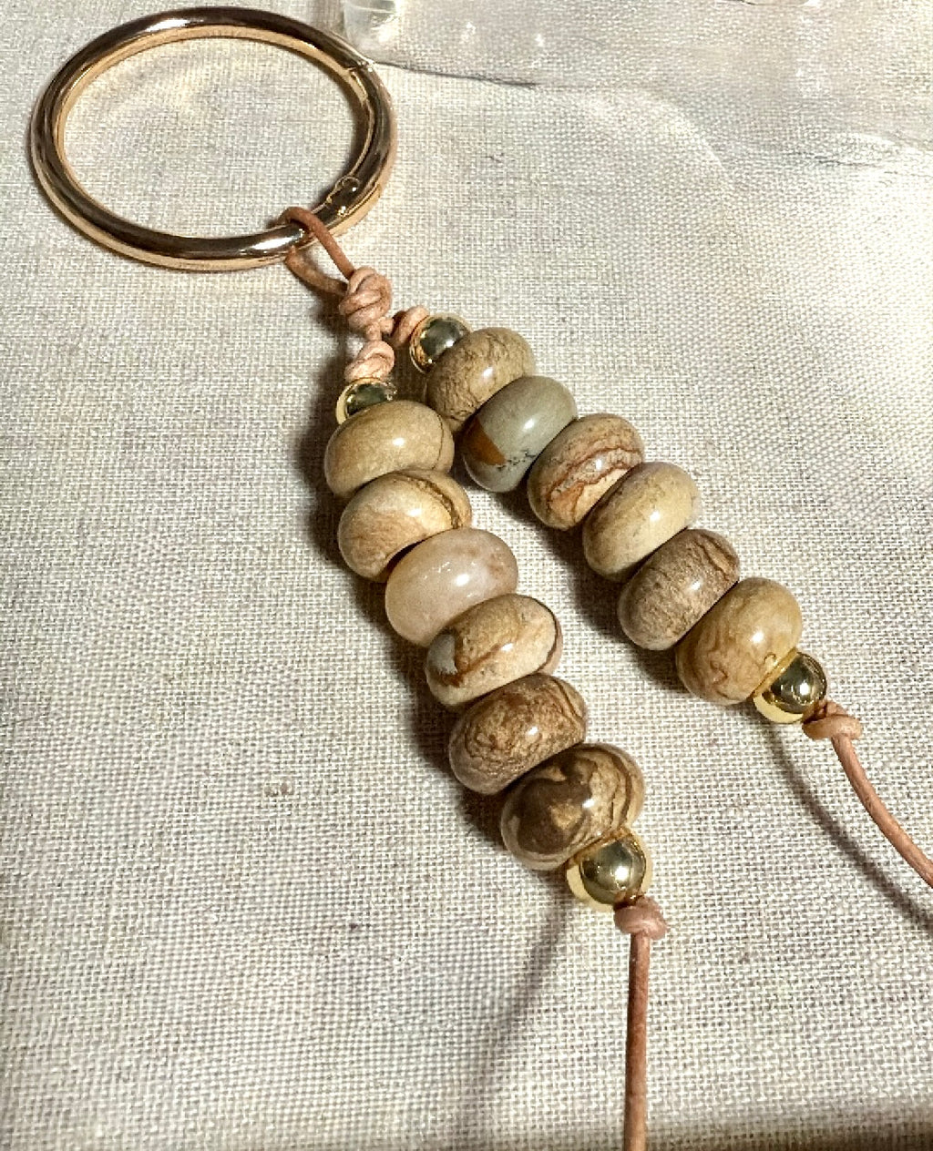 The NATURAL -  Double Strand Bag Gem Stone Charm Key Chain Boho Accessory